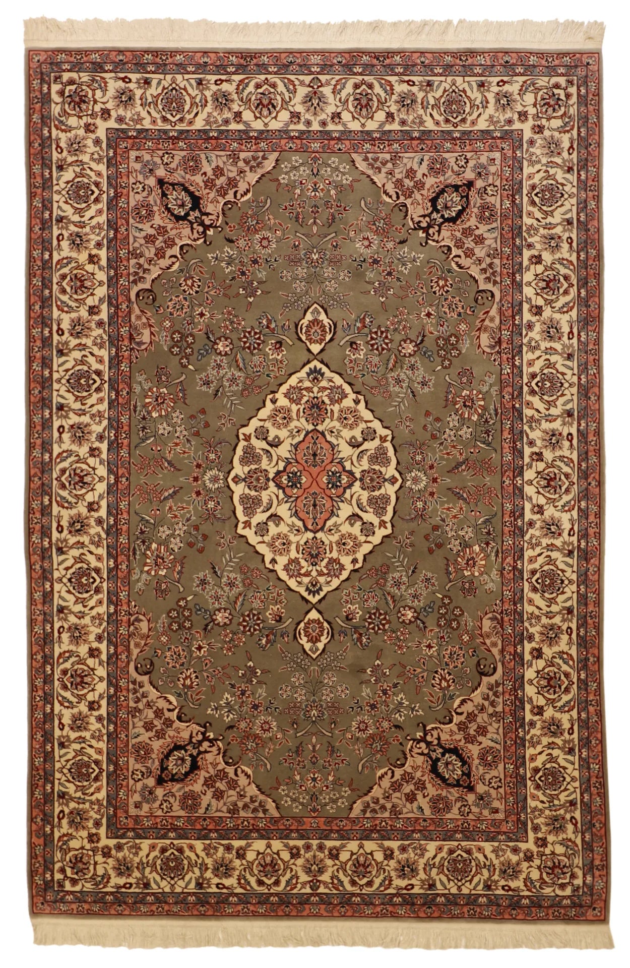 6x9 - Kashan Wool/Silk Floral Rectangle - Hand Knotted Rug