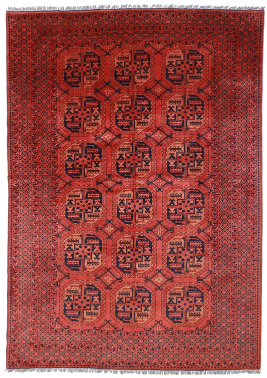 7x10 - Turkaman Wool Geometric Rectangle - Hand Knotted Rug