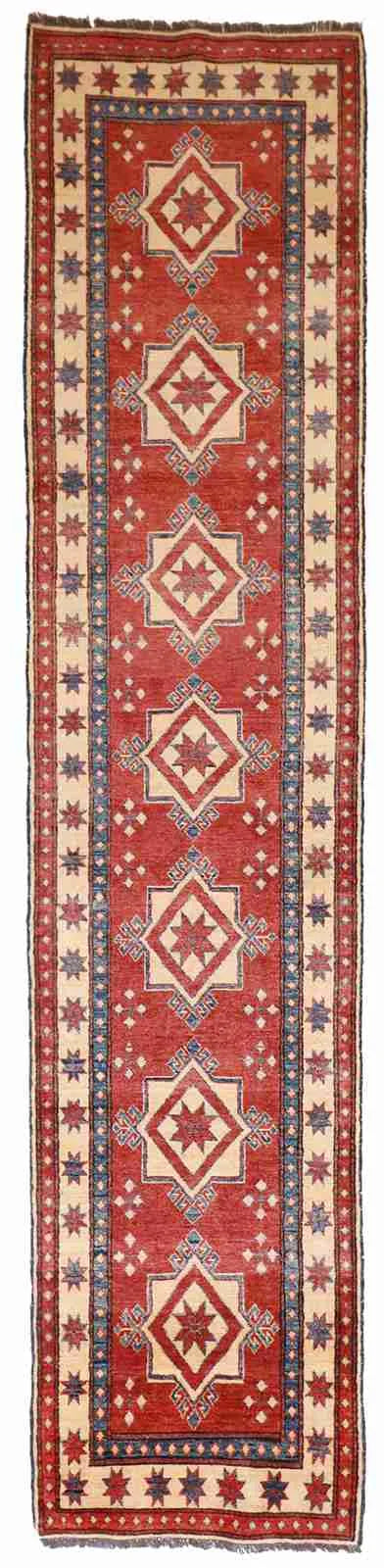 Runner - Kazak Fine Geometric Rectangle - Hand Knotted Rug