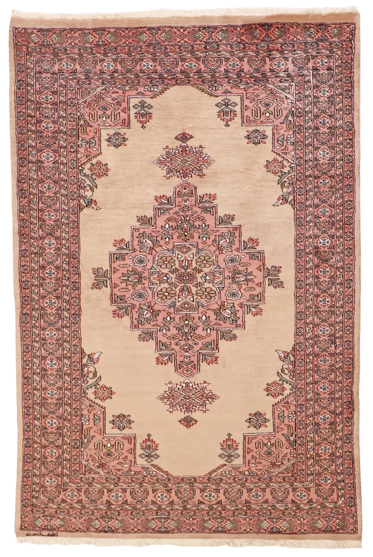 4x6 - Kashan Fine/Wool Geometric Rectangle - Hand Knotted Rug