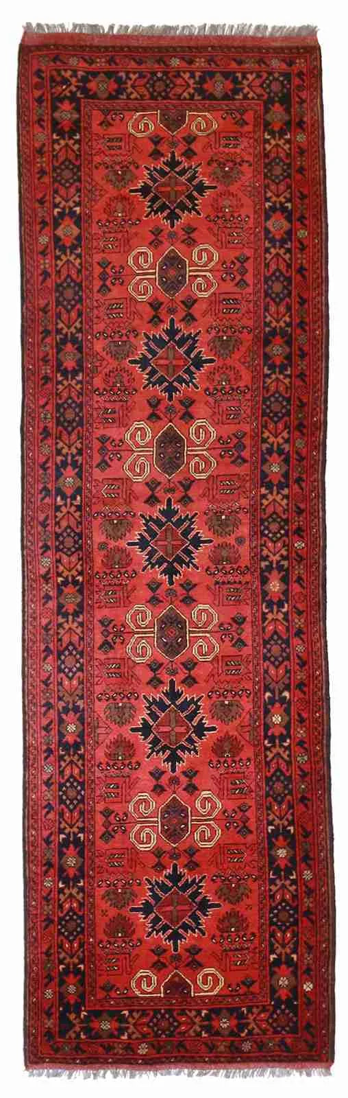 Runner - Kazak Fine/Wool Geometric Rectangle - Hand Knotted Rug