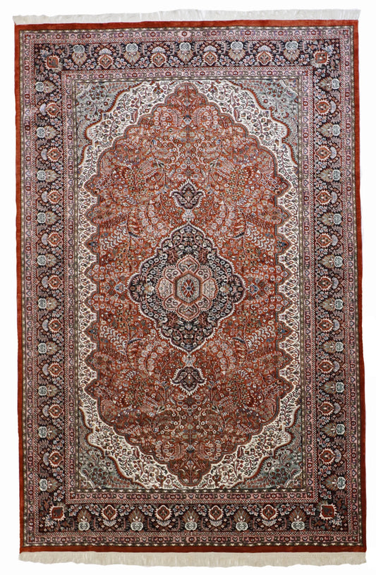 6x9 - Mashad Silk Floral Rectangle - Hand Knotted Rug