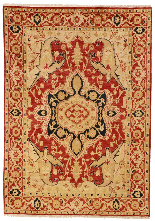 4x6 - Serapie Fine/Wool Geometric Rectangle - Hand Knotted Rug