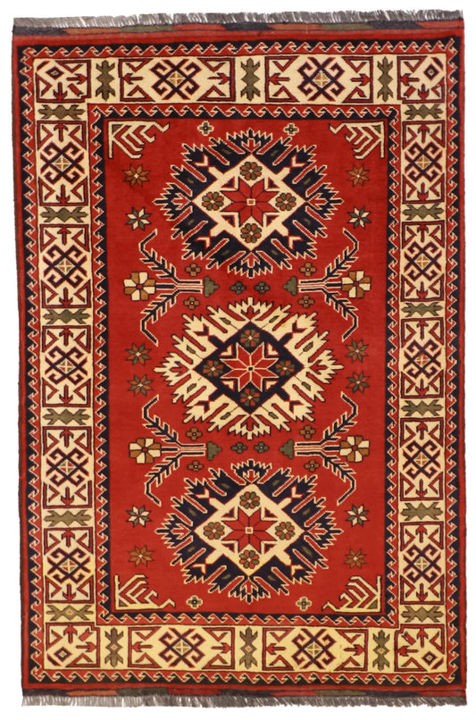 4x6 - Kazak Fine/Wool Geometric Rectangle - Hand Knotted Rug