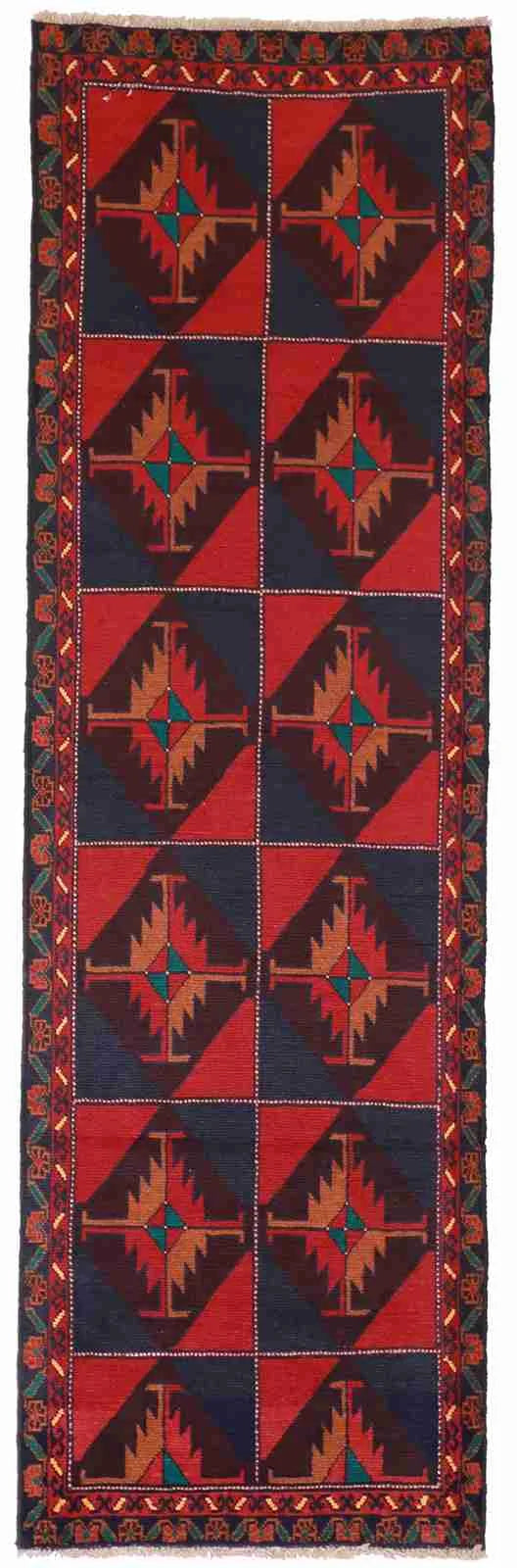 Runner - Baluch Fine/Wool Geometric Rectangle - Hand Knotted Rug