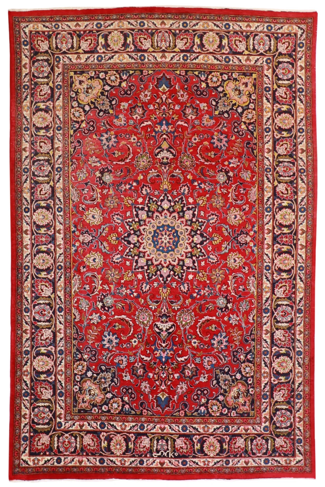 6x9 - Mashad Wool Floral Rectangle - Hand Knotted Rug
