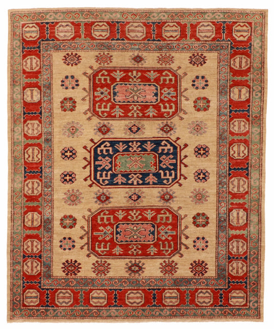 4x6 - Kazak Fine Geometric Rectangle - Hand Knotted Rug