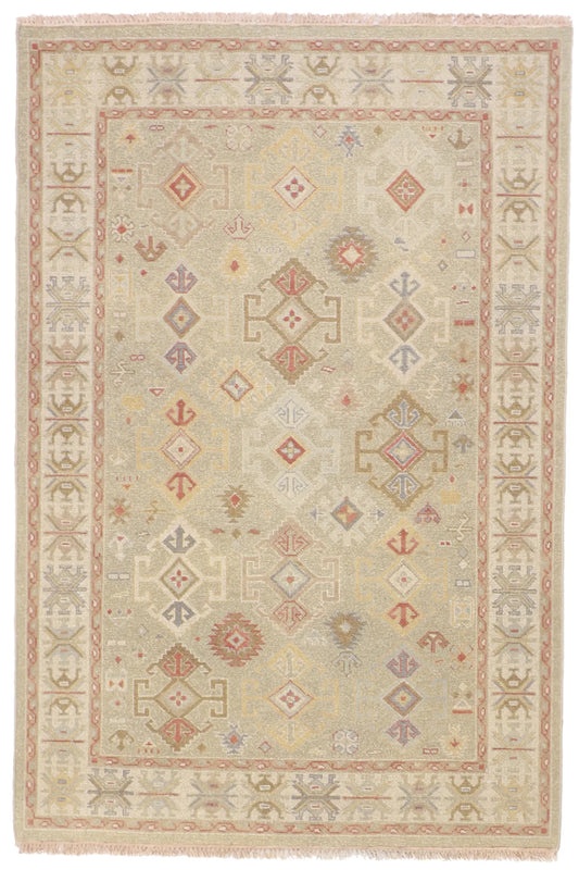 4x6 - Soumak Fine/Wool Geometric Rectangle - Hand Knotted Rug