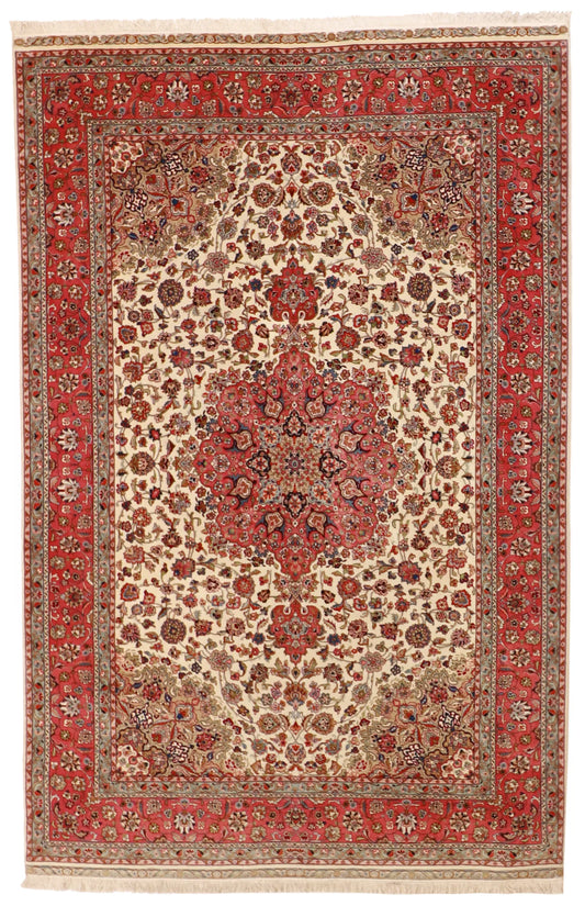 6x9 - Tabriz Silk/Wool Medallion Rectangle - Hand Knotted Rug