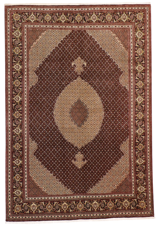 7x10 - Tabriz Silk/Wool Mahie Medallion Rectangle - Hand Knotted Rug