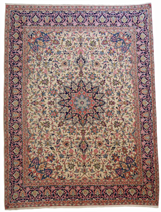 9x12 - Kerman Fine/Silk Floral Rectangle - Hand Knotted Rug