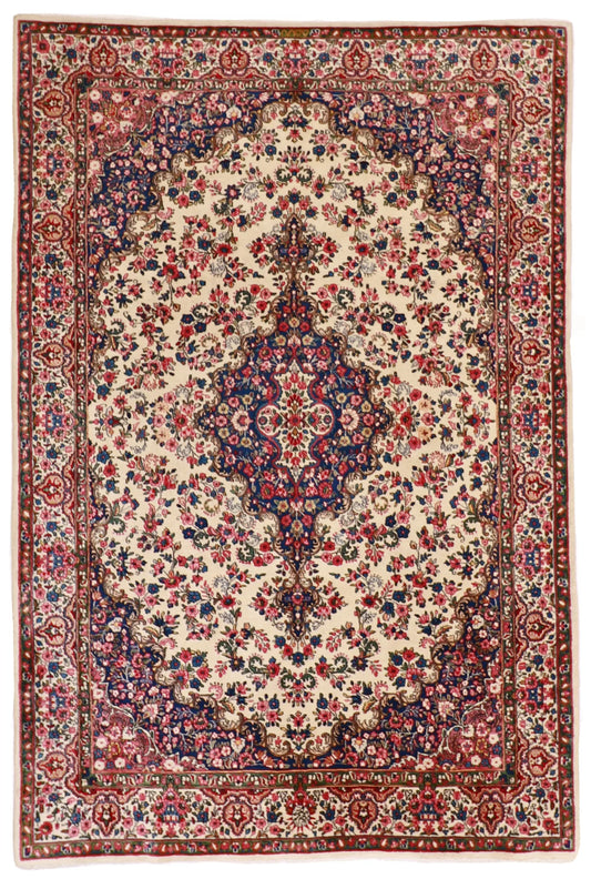 7x10 - Kerman Fine Floral Rectangle - Hand Knotted Rug